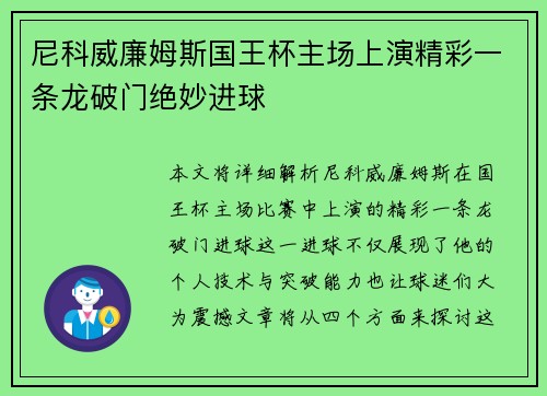 尼科威廉姆斯国王杯主场上演精彩一条龙破门绝妙进球
